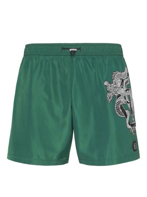 dragon-print swim shorts