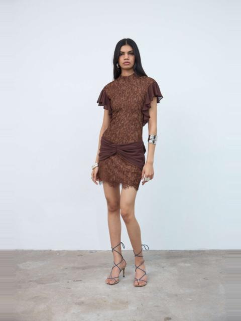 NOOR MINI DRESS IN BROWN LACE