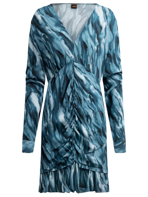 GATHERED-FRONT DRESS WITH MARBLE-EFFECT PRINT