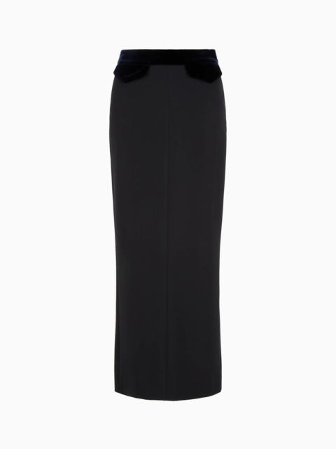 Barathea wool and velvet midi skirt
