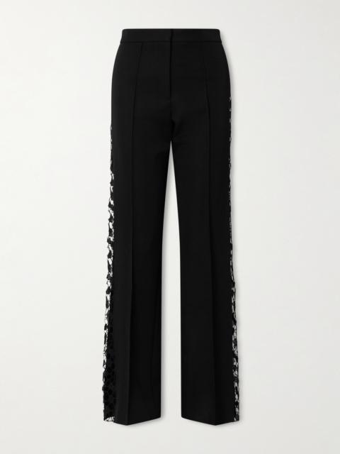 Lace-trimmed Cotton And Silk-blend Straight-leg Pants