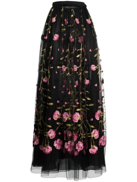 floral-embroidered tulle maxi skirt