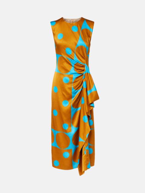 Draped printed satin midi dress