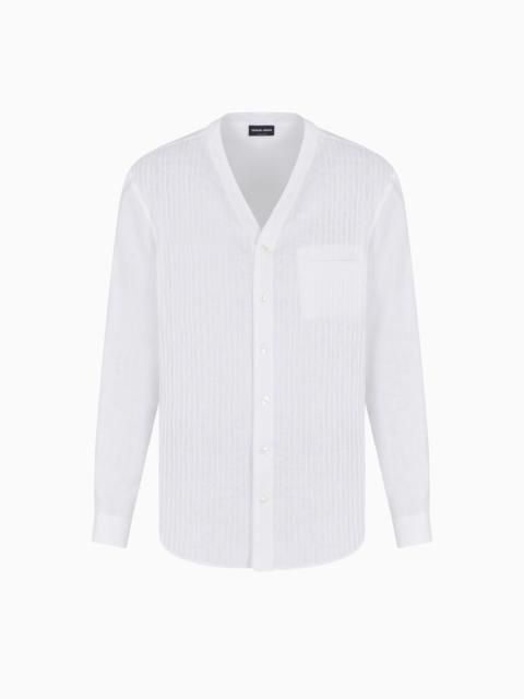 REGULAR-FIT LINEN SHIRT WITH FRONT RIBS