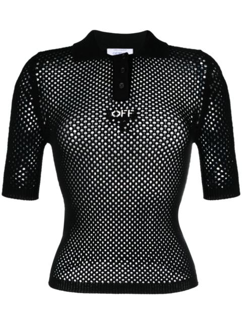 OFF-logo open-knit polo shirt