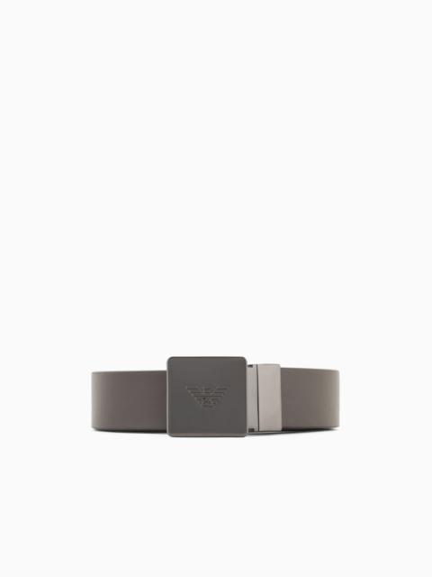 REVERSIBLE BELT IN TWO-TONE LEATHER WITH PLATE