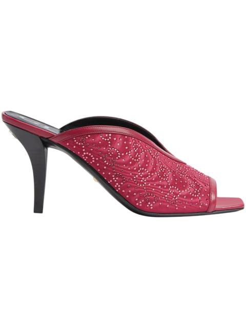Gucci GG Crystal 75mm Heeled Sandal Cherry Red Moire Fabric
