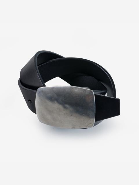 HEAVY PLATE PEWTER BUCKLE TOCHIGI LEATHER BELT - BLACK