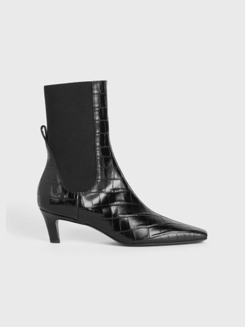Croco-embossed mid-heel boots black