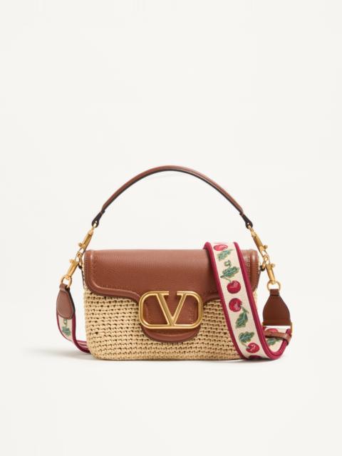VALENTINO GARAVANI ALLTIME SHOULDER BAG IN RAFFIA AND GRAINY CALFSKIN WITH RIBBON STRAP FEATURING CH