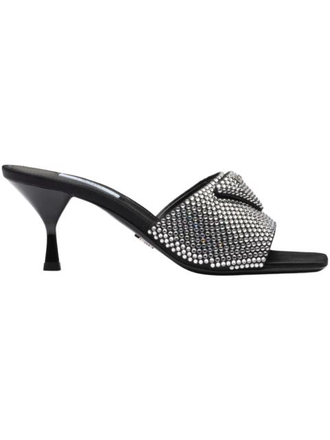 Prada 65mm Crystal Heeled Sandals Black Satin