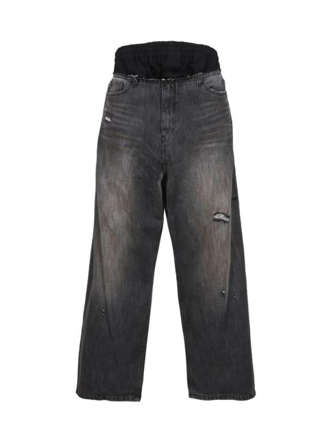 SWEATPANTS LAYERED DENIM PANTS / BLK