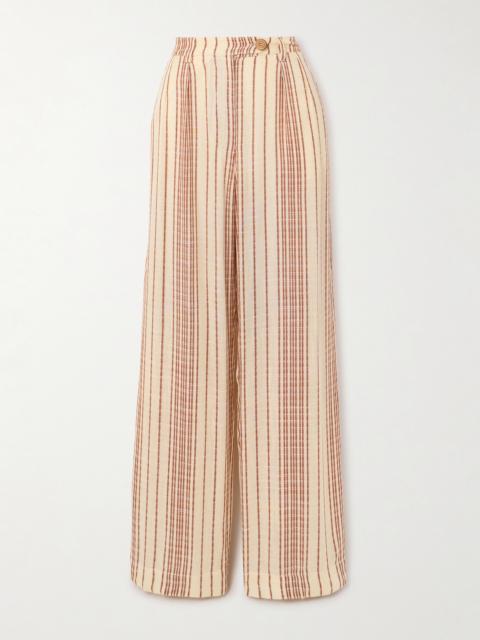 Diana Penny Striped Linen-jacquard Straight-leg Pants