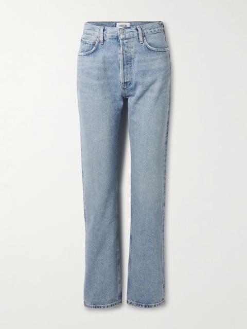 90's Pinch Waist Long Frayed High-rise Straight-leg Jeans