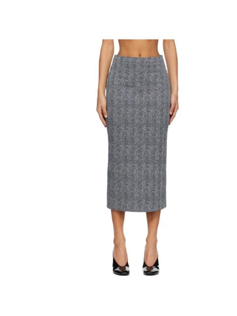 Black & White Low Waist Kick Back Midi Skirt