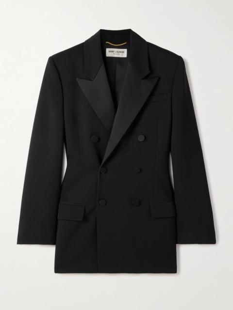 Double-breasted Twill-trimmed Grain De Poudre Wool Blazer