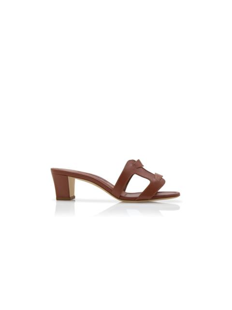 Brown Nappa Leather Open Toe Mules