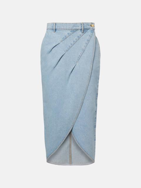 Draped denim midi skirt