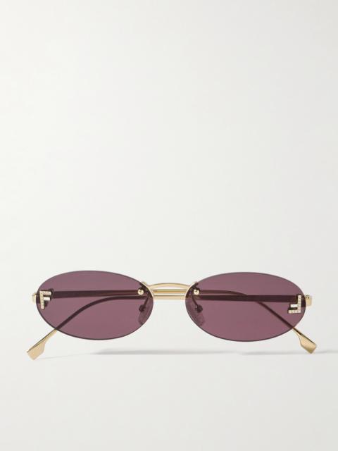 Rimless Oval-frame Crystal-embellished Gold-tone Sunglasses