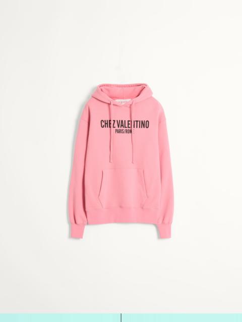 COTTON SWEATSHIRT WITH HOOD AND CHEZ VALENTINO PRINT