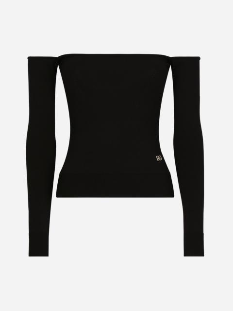 Strapless viscose sweater with muffs