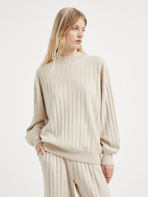 Cashmere flat rib sweater with monili