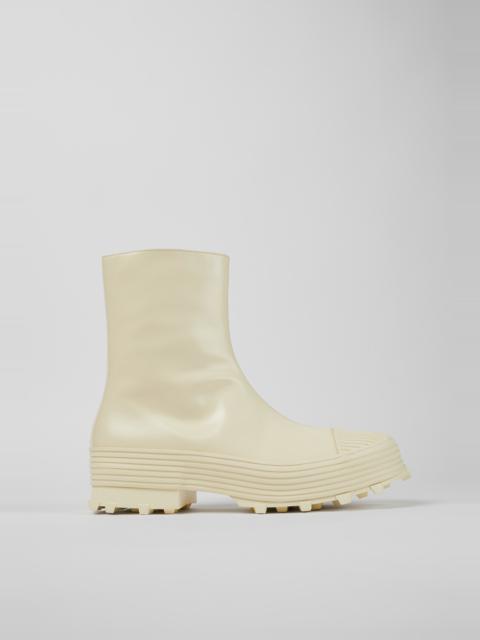 White Leather Zip Bootie