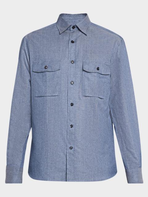 Men & apos;s Cotton and Linen Flap-Pocket Military Shirt