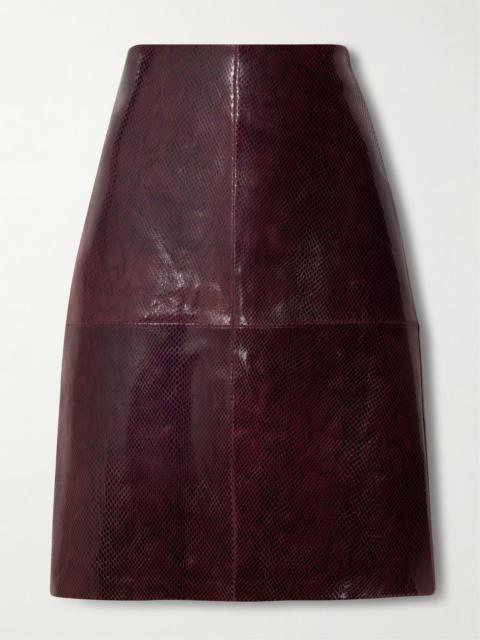 Paneled snake-effect patent-leather midi skirt Burgundy