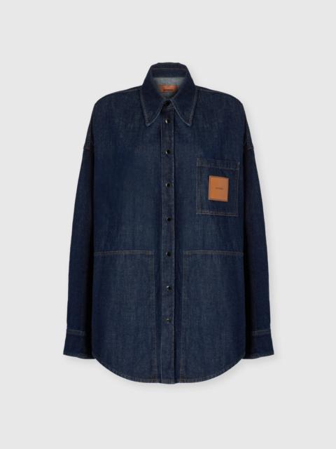 Cotton Denim Overshirt with Logo Patch