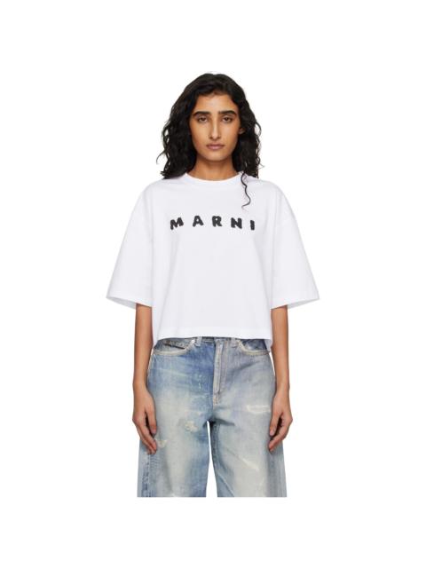 White Jersey Marni Scribbled Logo T-shirt