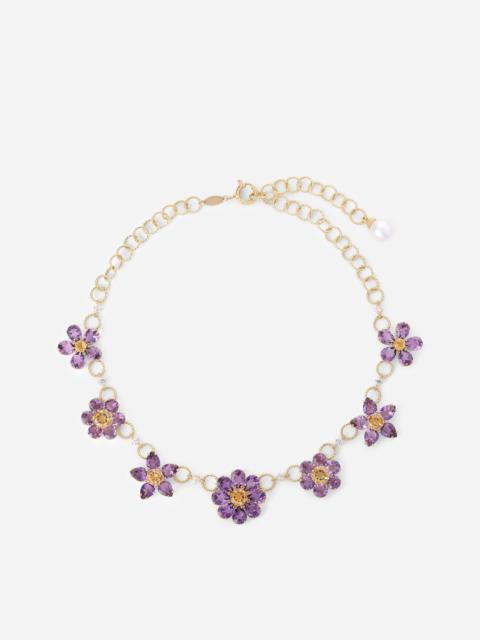 Spring Necklace 18 carat yellow gold, amethysts, citrines and sapphires
