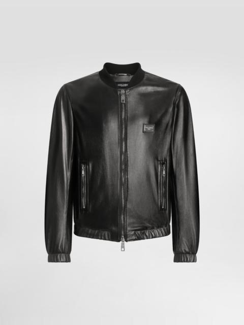 Leather jacket with branded tag