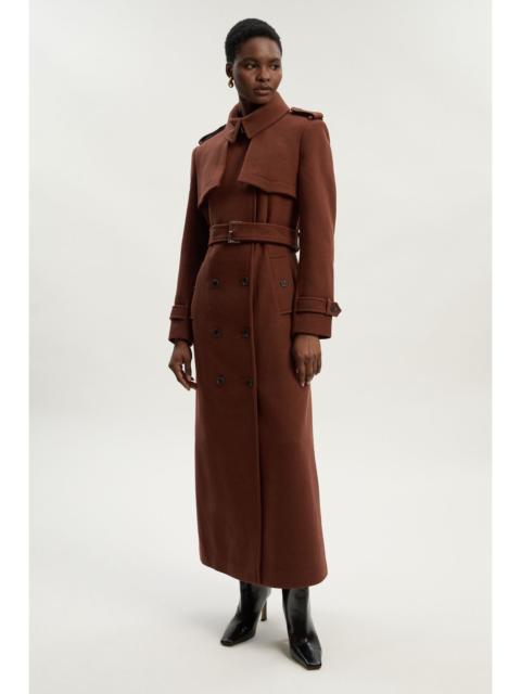 Wool Pu Mix Tailored Belted Trench Maxi Coat