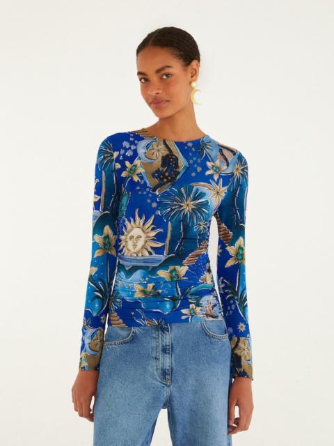 Blue Mystical Long Sleeve Jersey Blouse