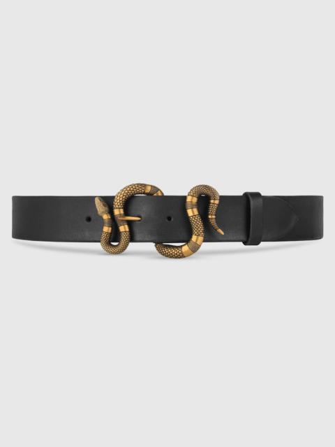 Leather belt with snake buckle