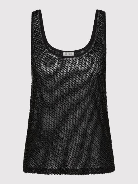 Glass Beaded Mesh Top - Jet Black