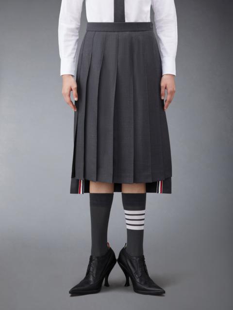 Dark Grey Super 120's Twill Below Knee Pleated Skirt