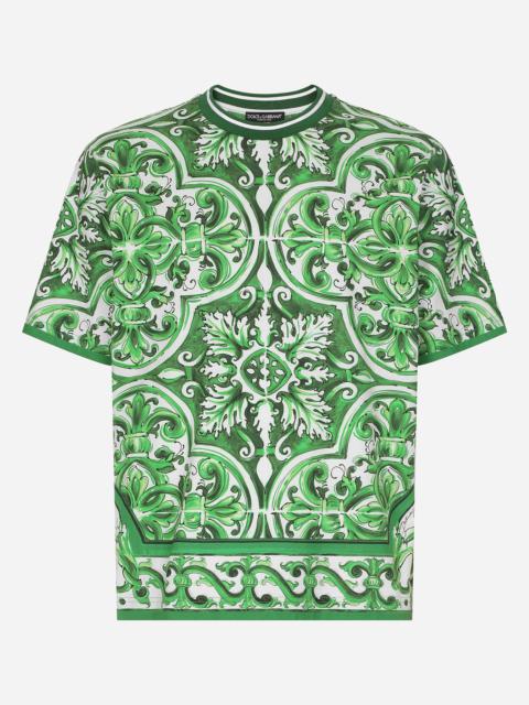 Cotton T-shirt with majolica print