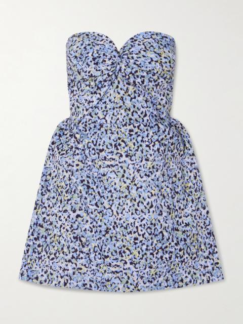 Rossy Strapless Gathered Printed Twill Mini Dress