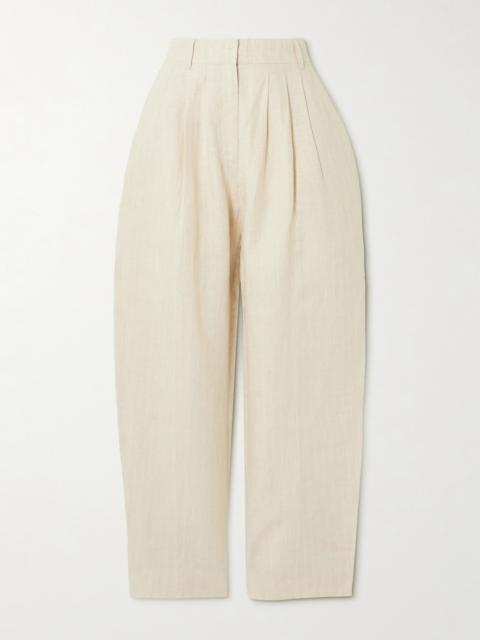 Lucille Pleated Pinstriped Linen Straight-leg Pants