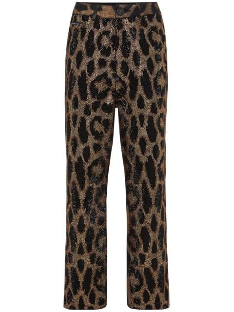 crystal-embellished leopard jeans