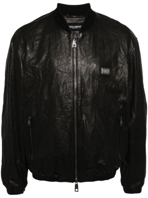 crinkled leather bomber jacket