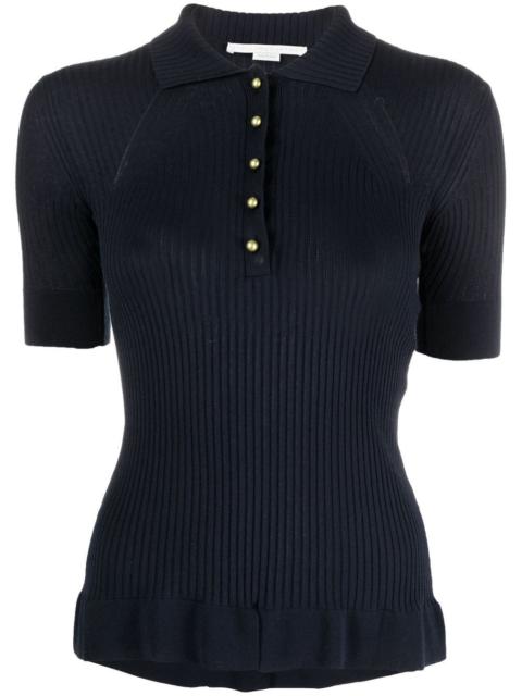ribbed-knit polo top