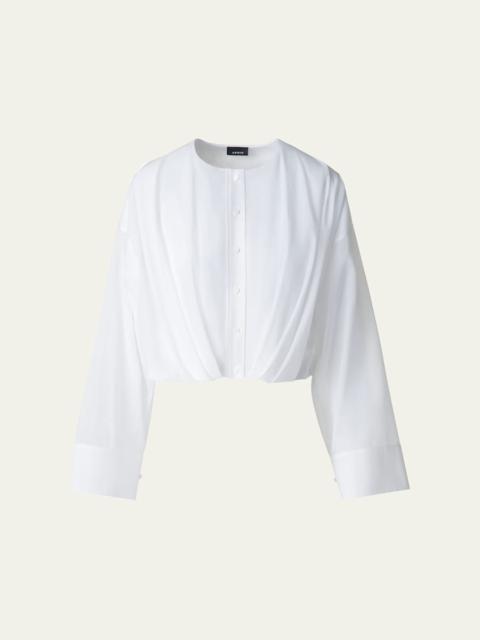 Pleated Button Down Cotton Voile Blouse