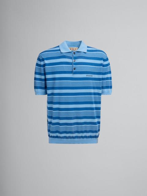 BLUE STRIPED COTTON POLO SHIRT WITH MARNI MENDING