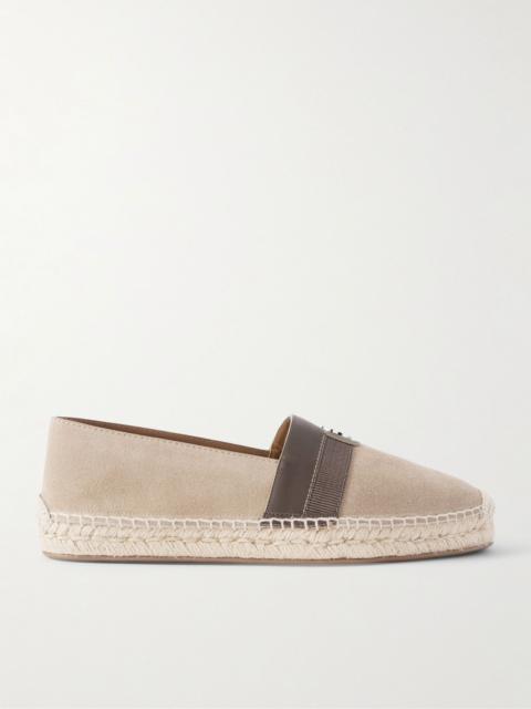 Alfarica Logo-Embellished Leather and Grosgrain-Trimmed Suede Espadrilles Beige