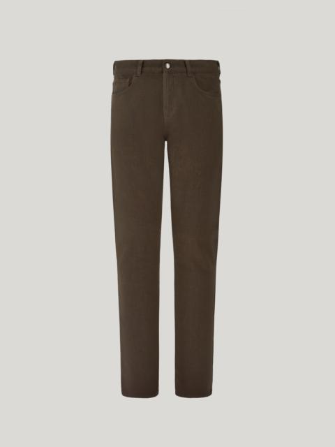 DARK BROWN REGULAR FIT COTTON FIVE-POCKET DENIM PANTS