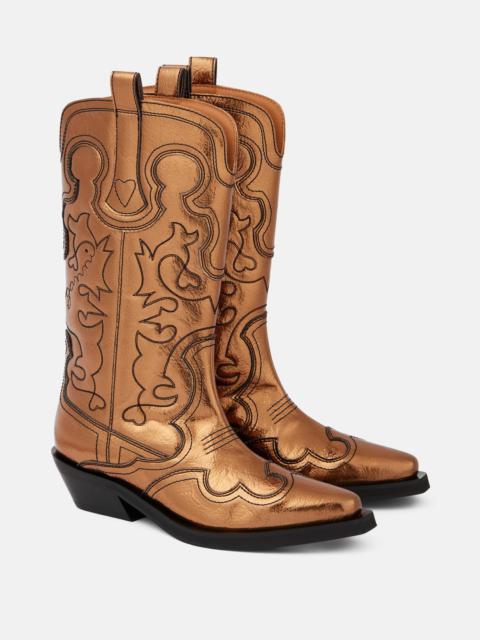 Black Feminine faux leather knee-high boots