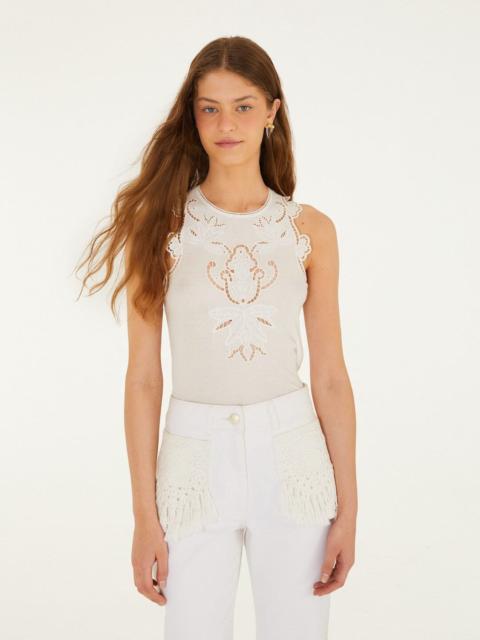 Off-White Lace Sleeveless Organic Cotton Blouse